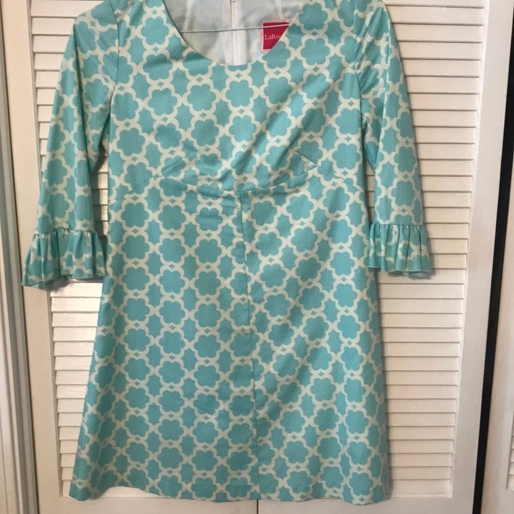 LaRoque dress / tunic. Aqua. Quatrefoil pattern.